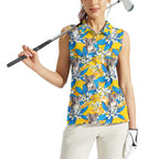 Koala Women Sleeveless Polo Shirt Plumeria Flowers