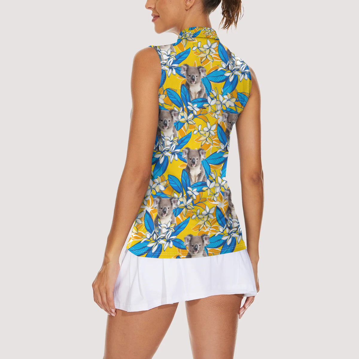 Koala Women Sleeveless Polo Shirt Plumeria Flowers
