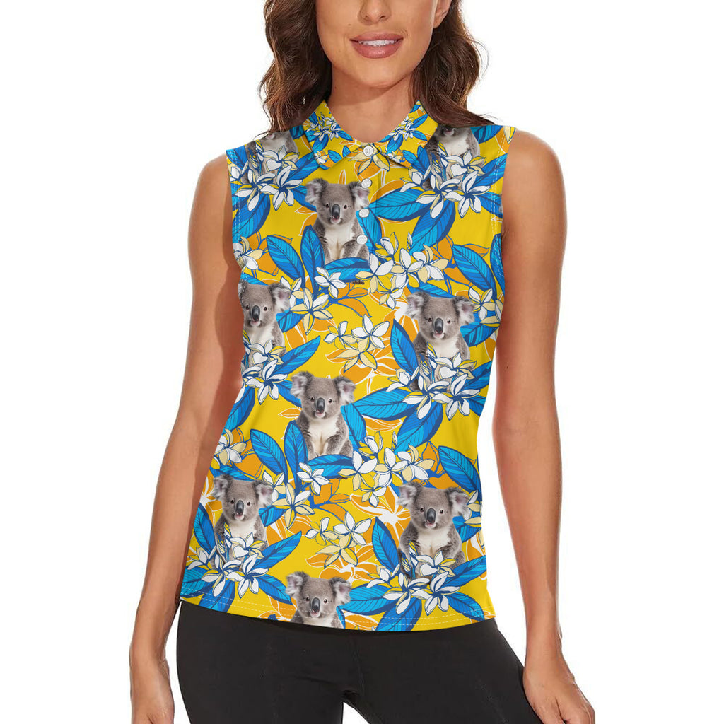 Koala Women Sleeveless Polo Shirt Plumeria Flowers