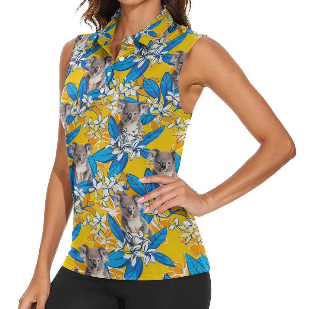 Koala Women Sleeveless Polo Shirt Plumeria Flowers
