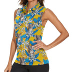 Koala Women Sleeveless Polo Shirt Plumeria Flowers