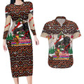 penrith-panthers-christmas-couples-matching-long-sleeve-bodycon-dress-and-hawaiian-shirt-rugby-australia-mascot