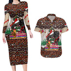 penrith-panthers-christmas-couples-matching-long-sleeve-bodycon-dress-and-hawaiian-shirt-rugby-australia-mascot
