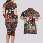 penrith-panthers-christmas-couples-matching-long-sleeve-bodycon-dress-and-hawaiian-shirt-rugby-australia-mascot