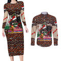 penrith-panthers-christmas-couples-matching-long-sleeve-bodycon-dress-and-long-sleeve-button-shirt-rugby-australia-mascot