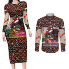 penrith-panthers-christmas-couples-matching-long-sleeve-bodycon-dress-and-long-sleeve-button-shirt-rugby-australia-mascot
