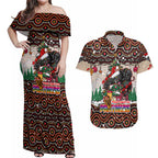 penrith-panthers-christmas-couples-matching-off-shoulder-maxi-dress-and-hawaiian-shirt-rugby-australia-mascot