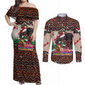 penrith-panthers-christmas-couples-matching-off-shoulder-maxi-dress-and-long-sleeve-button-shirt-rugby-australia-mascot