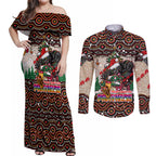 penrith-panthers-christmas-couples-matching-off-shoulder-maxi-dress-and-long-sleeve-button-shirt-rugby-australia-mascot