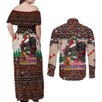 penrith-panthers-christmas-couples-matching-off-shoulder-maxi-dress-and-long-sleeve-button-shirt-rugby-australia-mascot