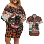 penrith-panthers-christmas-couples-matching-off-shoulder-short-dress-and-hawaiian-shirt-rugby-australia-mascot