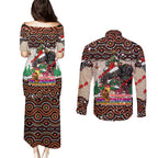 penrith-panthers-christmas-couples-matching-puletasi-dress-and-long-sleeve-button-shirt-rugby-australia-mascot