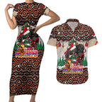 penrith-panthers-christmas-couples-matching-short-sleeve-bodycon-dress-and-hawaiian-shirt-rugby-australia-mascot