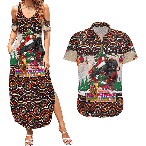 penrith-panthers-christmas-couples-matching-summer-maxi-dress-and-hawaiian-shirt-rugby-australia-mascot