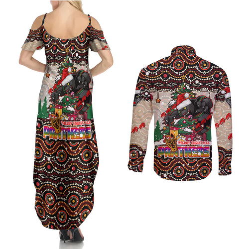 penrith-panthers-christmas-couples-matching-summer-maxi-dress-and-long-sleeve-button-shirt-rugby-australia-mascot