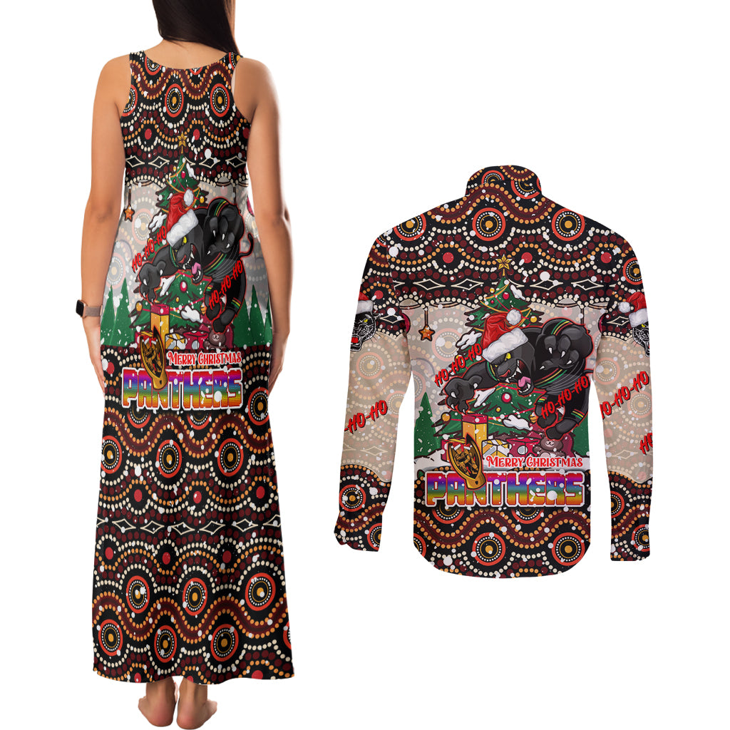 penrith-panthers-christmas-couples-matching-tank-maxi-dress-and-long-sleeve-button-shirt-rugby-australia-mascot