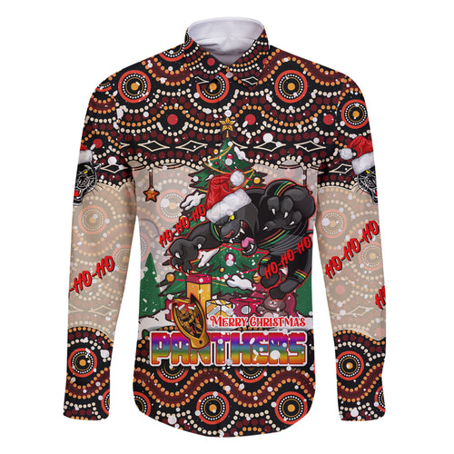 penrith-panthers-christmas-family-matching-long-sleeve-bodycon-dress-and-hawaiian-shirt-rugby-australia-mascot