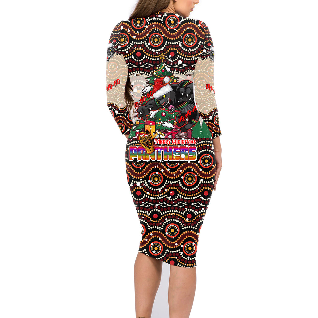 penrith-panthers-christmas-family-matching-long-sleeve-bodycon-dress-and-hawaiian-shirt-rugby-australia-mascot
