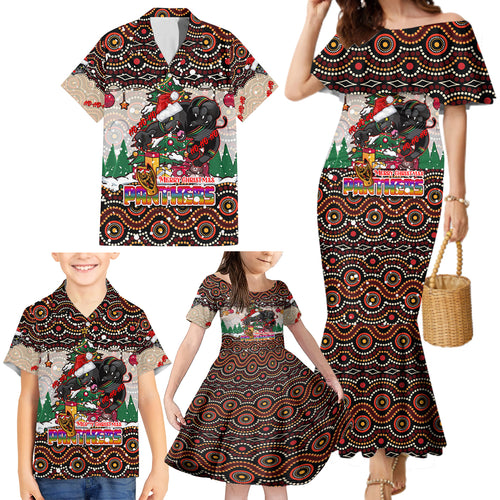 penrith-panthers-christmas-family-matching-mermaid-dress-and-hawaiian-shirt-rugby-australia-mascot