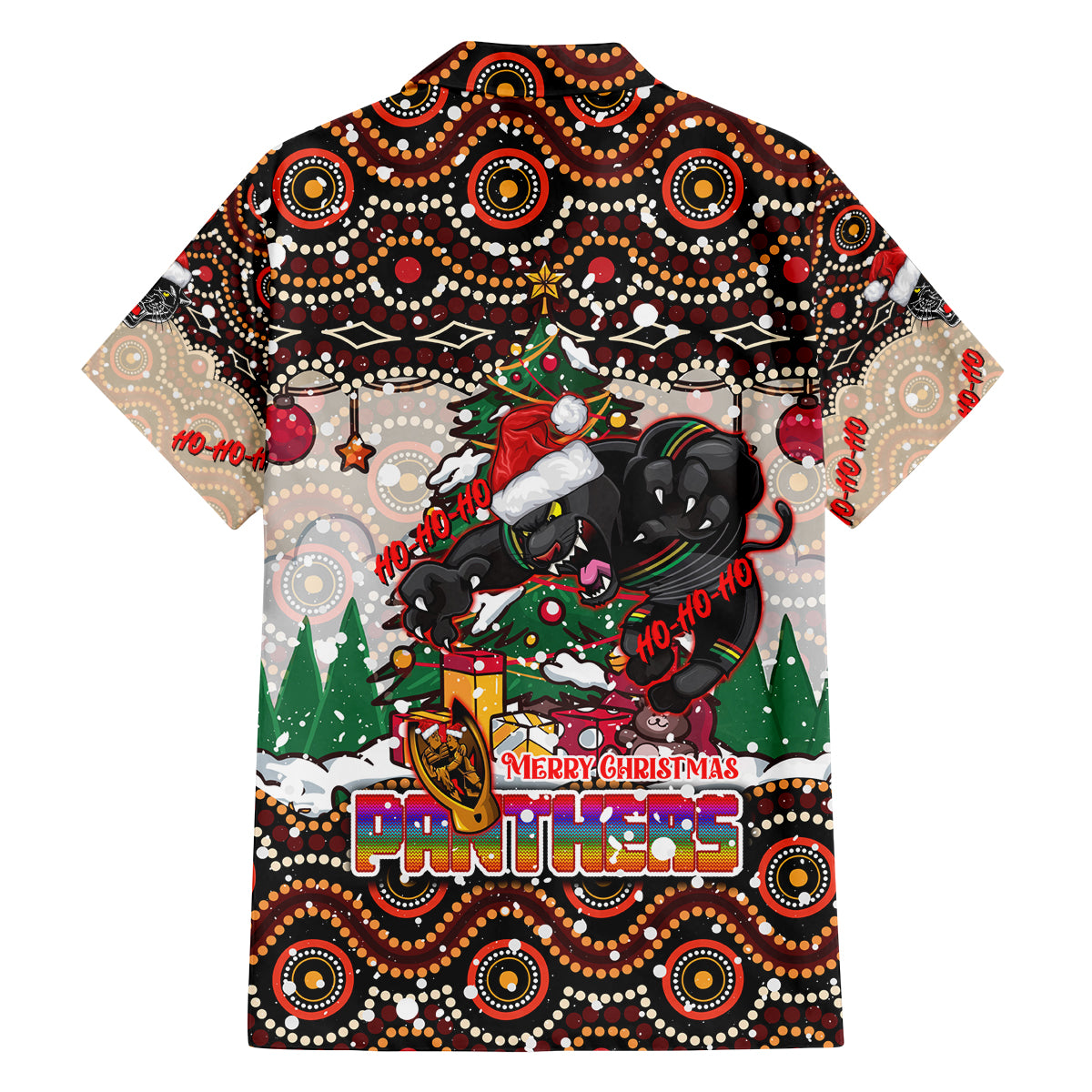 penrith-panthers-christmas-family-matching-puletasi-dress-and-hawaiian-shirt-rugby-australia-mascot