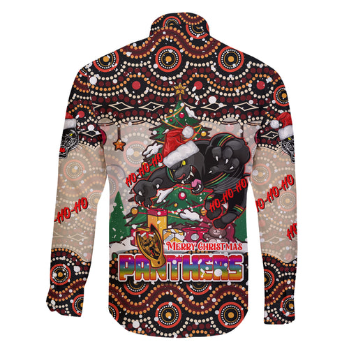 penrith-panthers-christmas-family-matching-short-sleeve-bodycon-dress-and-hawaiian-shirt-rugby-australia-mascot