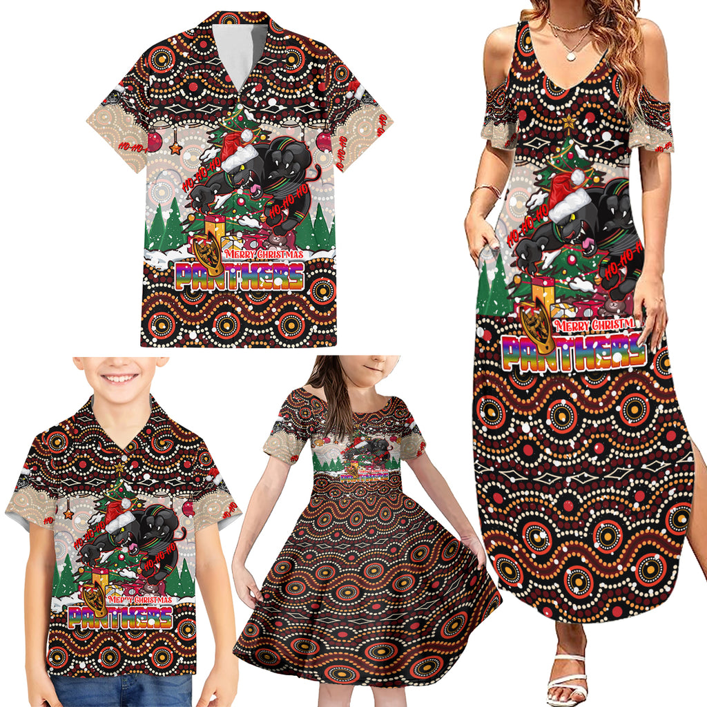 penrith-panthers-christmas-family-matching-summer-maxi-dress-and-hawaiian-shirt-rugby-australia-mascot