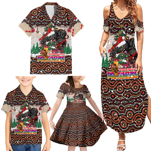 penrith-panthers-christmas-family-matching-summer-maxi-dress-and-hawaiian-shirt-rugby-australia-mascot