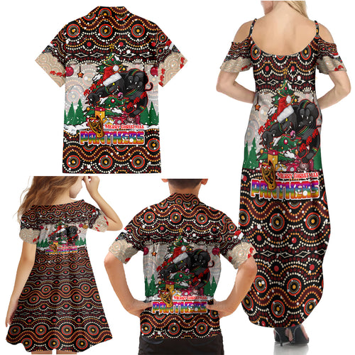penrith-panthers-christmas-family-matching-summer-maxi-dress-and-hawaiian-shirt-rugby-australia-mascot