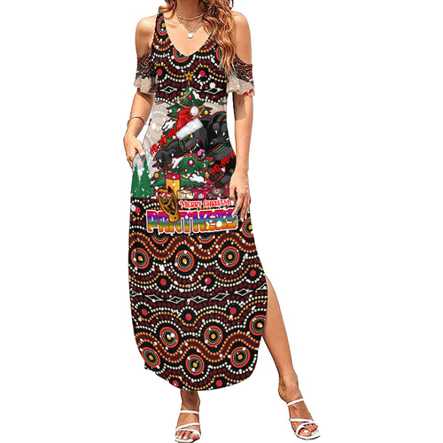 penrith-panthers-christmas-family-matching-summer-maxi-dress-and-hawaiian-shirt-rugby-australia-mascot