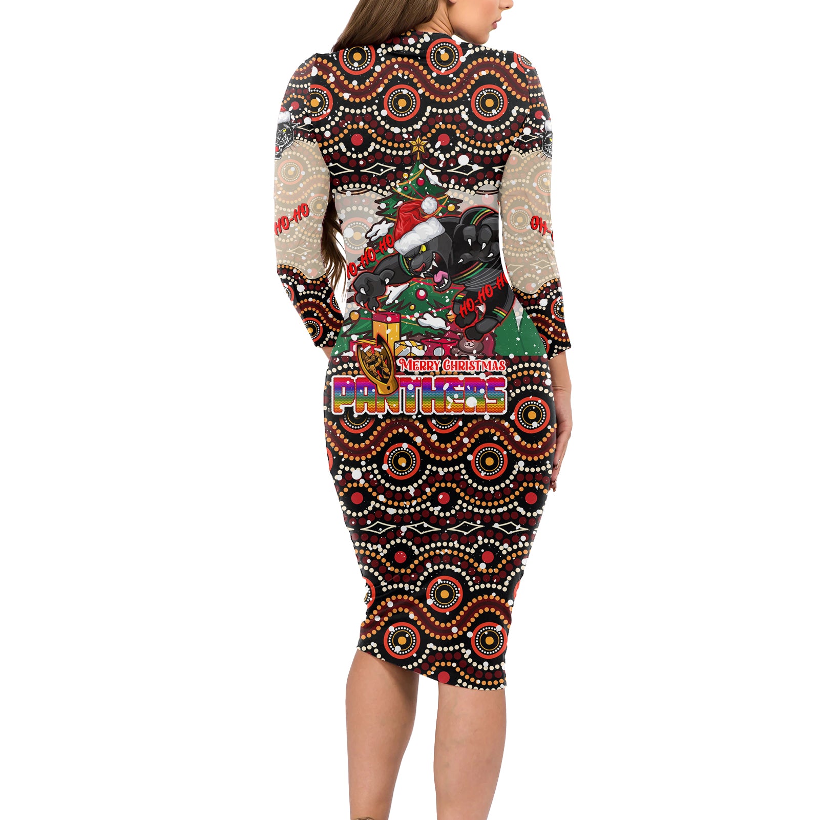 penrith-panthers-christmas-long-sleeve-bodycon-dress-rugby-australia-mascot