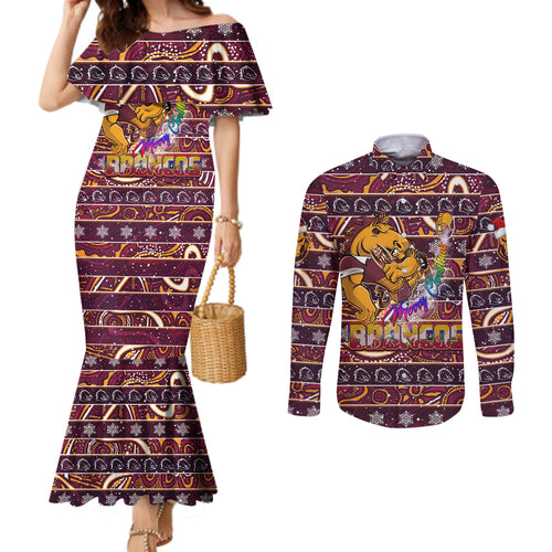 brisbane-broncos-christmas-couples-matching-mermaid-dress-and-long-sleeve-button-shirt-rugby-australia-mascot