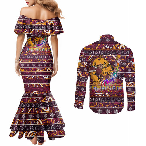 brisbane-broncos-christmas-couples-matching-mermaid-dress-and-long-sleeve-button-shirt-rugby-australia-mascot