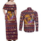 brisbane-broncos-christmas-couples-matching-off-shoulder-maxi-dress-and-long-sleeve-button-shirt-rugby-australia-mascot