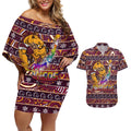 brisbane-broncos-christmas-couples-matching-off-shoulder-short-dress-and-hawaiian-shirt-rugby-australia-mascot