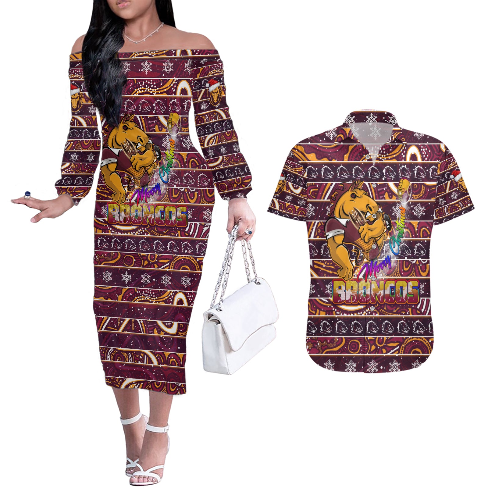 brisbane-broncos-christmas-couples-matching-off-the-shoulder-long-sleeve-dress-and-hawaiian-shirt-rugby-australia-mascot