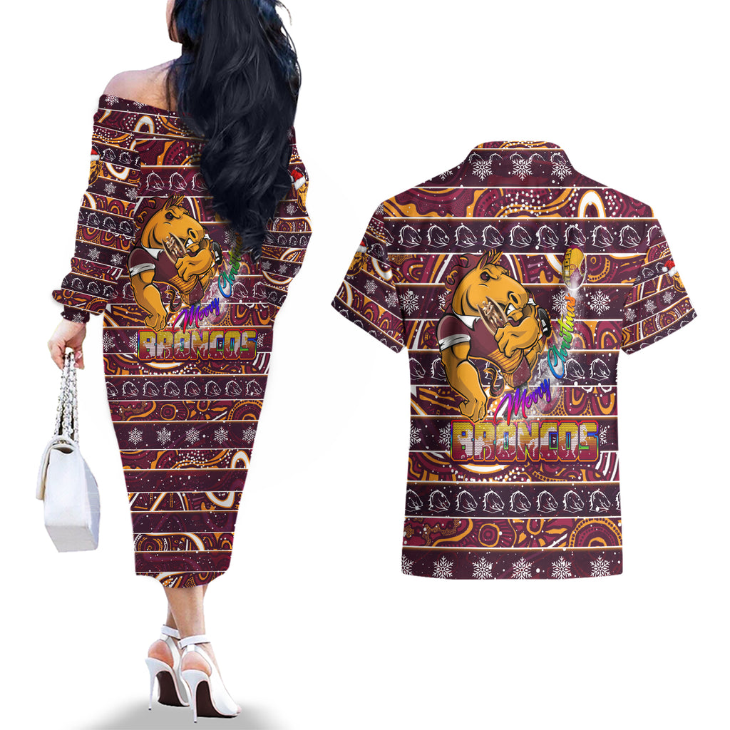 brisbane-broncos-christmas-couples-matching-off-the-shoulder-long-sleeve-dress-and-hawaiian-shirt-rugby-australia-mascot