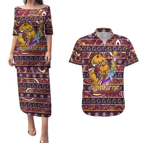 brisbane-broncos-christmas-couples-matching-puletasi-dress-and-hawaiian-shirt-rugby-australia-mascot