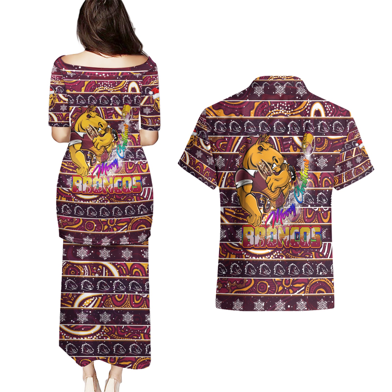 brisbane-broncos-christmas-couples-matching-puletasi-dress-and-hawaiian-shirt-rugby-australia-mascot