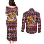 brisbane-broncos-christmas-couples-matching-puletasi-dress-and-long-sleeve-button-shirt-rugby-australia-mascot