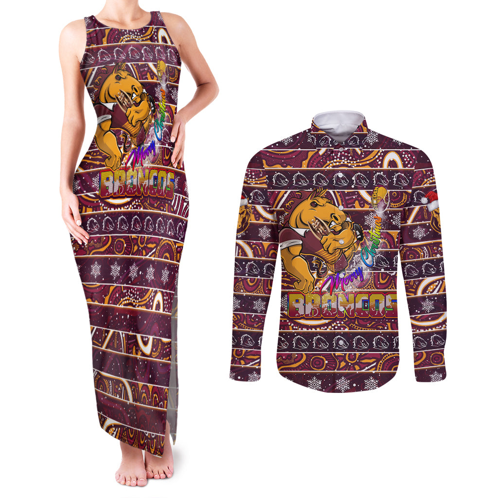 brisbane-broncos-christmas-couples-matching-tank-maxi-dress-and-long-sleeve-button-shirt-rugby-australia-mascot