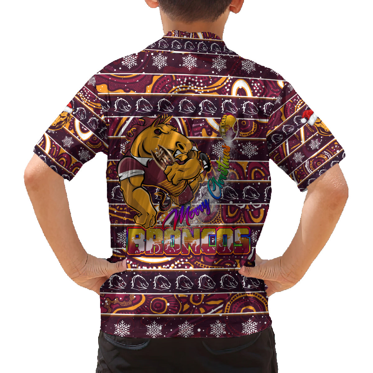 brisbane-broncos-christmas-family-matching-long-sleeve-bodycon-dress-and-hawaiian-shirt-rugby-australia-mascot