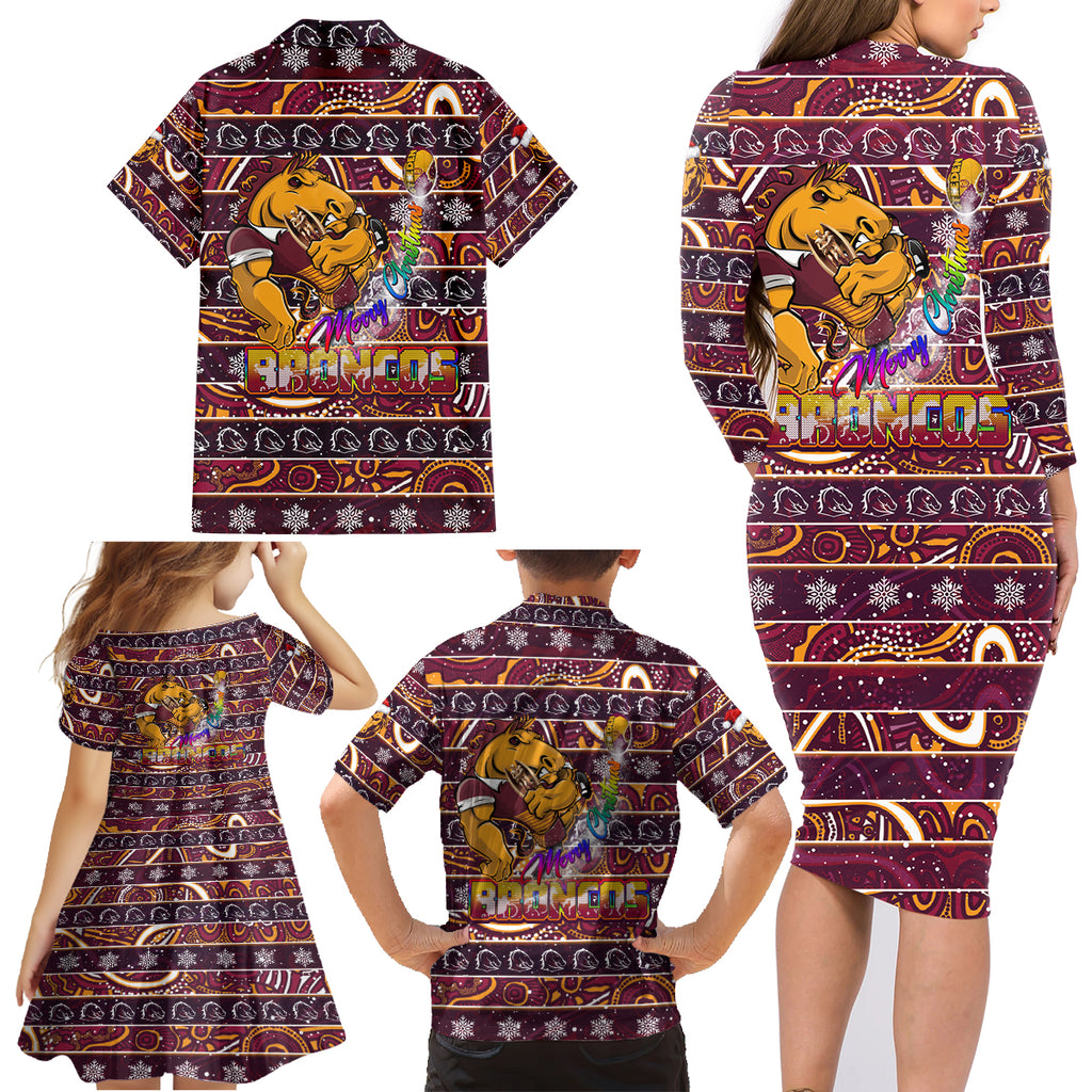 brisbane-broncos-christmas-family-matching-long-sleeve-bodycon-dress-and-hawaiian-shirt-rugby-australia-mascot
