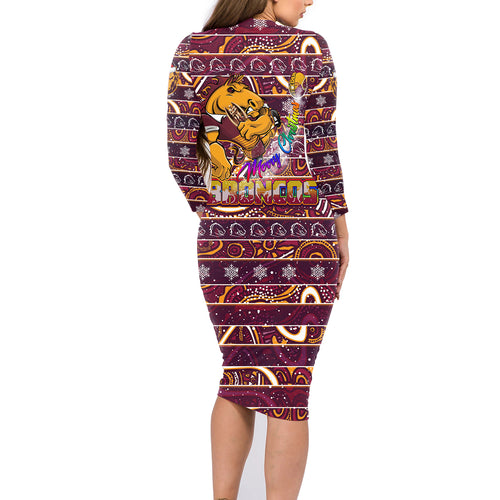 brisbane-broncos-christmas-family-matching-long-sleeve-bodycon-dress-and-hawaiian-shirt-rugby-australia-mascot