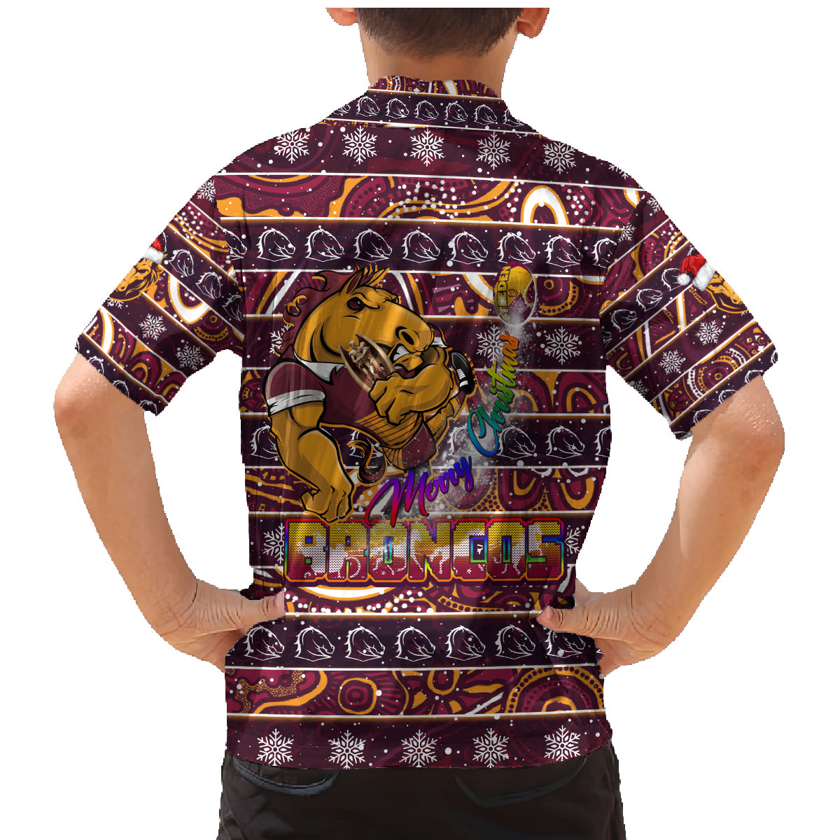 brisbane-broncos-christmas-family-matching-mermaid-dress-and-hawaiian-shirt-rugby-australia-mascot