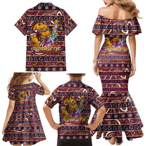 brisbane-broncos-christmas-family-matching-mermaid-dress-and-hawaiian-shirt-rugby-australia-mascot