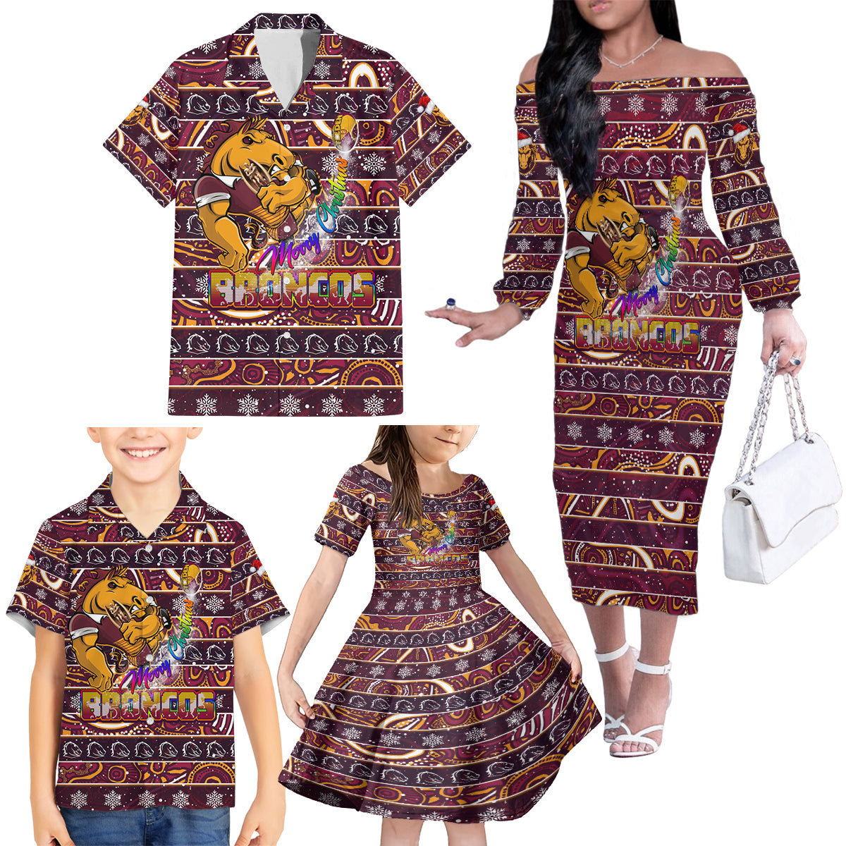 brisbane-broncos-christmas-family-matching-off-shoulder-long-sleeve-dress-and-hawaiian-shirt-rugby-australia-mascot