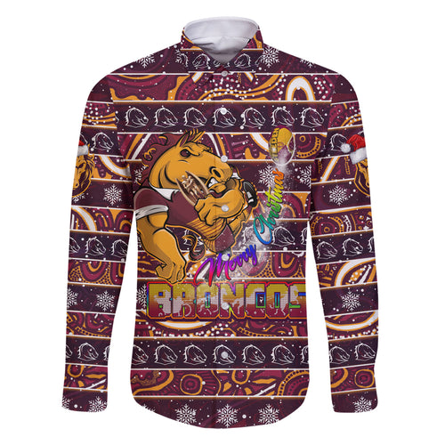 brisbane-broncos-christmas-family-matching-off-shoulder-long-sleeve-dress-and-hawaiian-shirt-rugby-australia-mascot