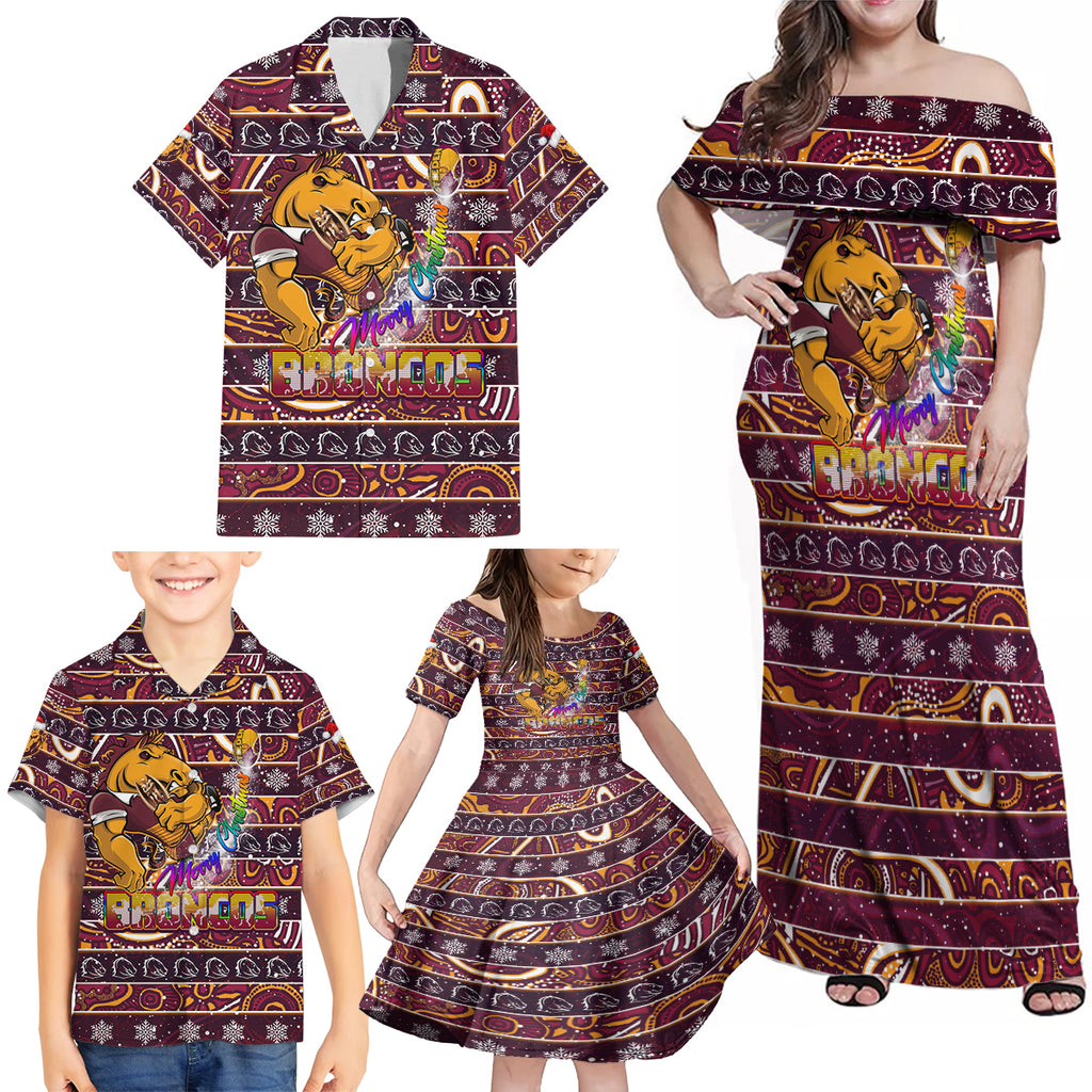 brisbane-broncos-christmas-family-matching-off-shoulder-maxi-dress-and-hawaiian-shirt-rugby-australia-mascot