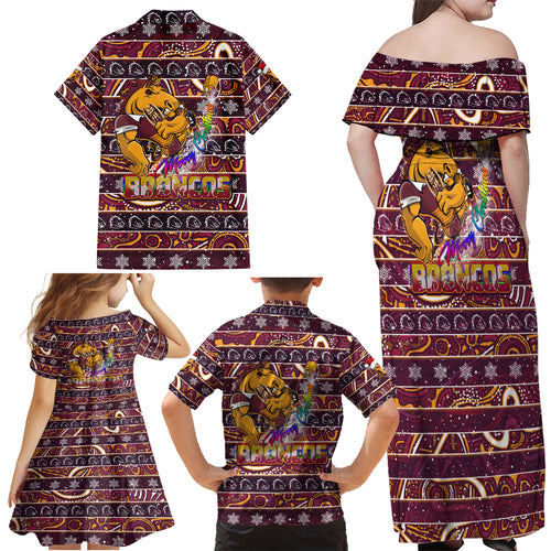 brisbane-broncos-christmas-family-matching-off-shoulder-maxi-dress-and-hawaiian-shirt-rugby-australia-mascot
