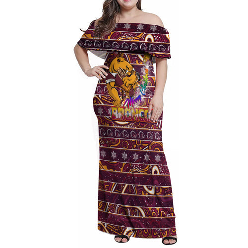 brisbane-broncos-christmas-family-matching-off-shoulder-maxi-dress-and-hawaiian-shirt-rugby-australia-mascot